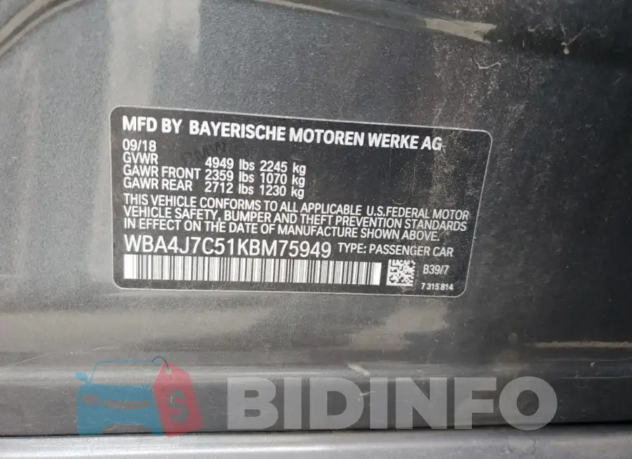 WBA4J7C51KBM75949 Photo# 12