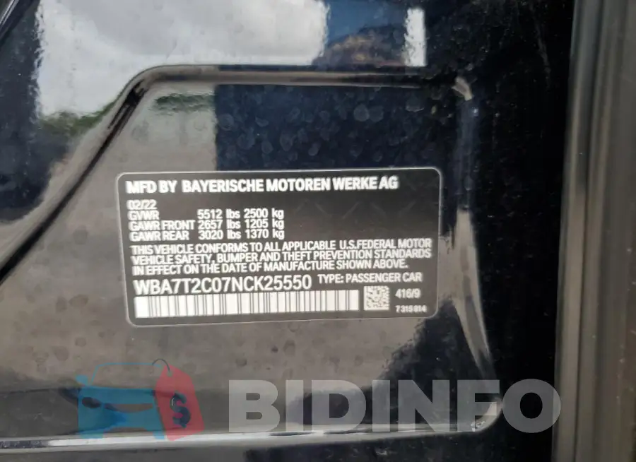 WBA7T2C07NCK25550 Photo# 12