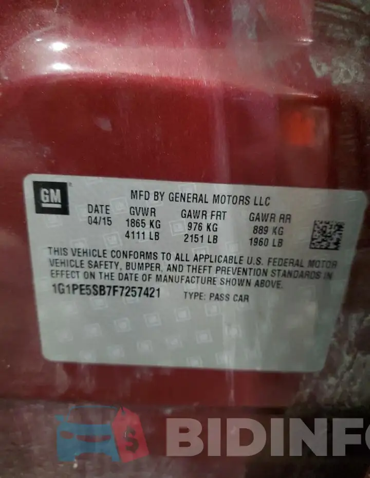 1G1PE5SB7F7257421 Photo# 12