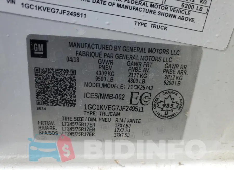1GC1KVEG7JF249511 Photo# 12