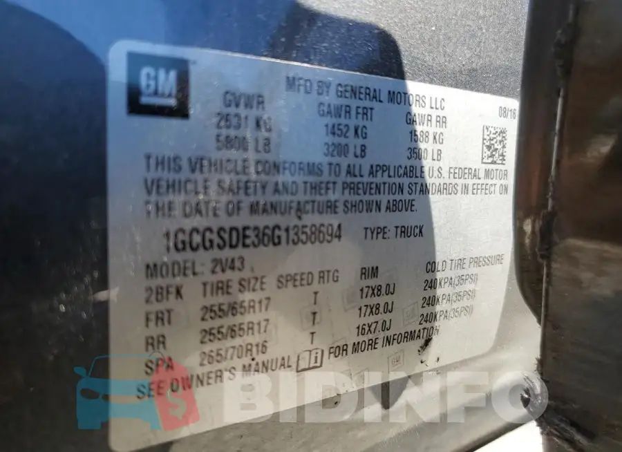 1GCGSDE36G1358694 Photo# 12