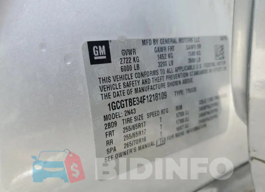 1GCGTBE34F1218109 Photo# 12