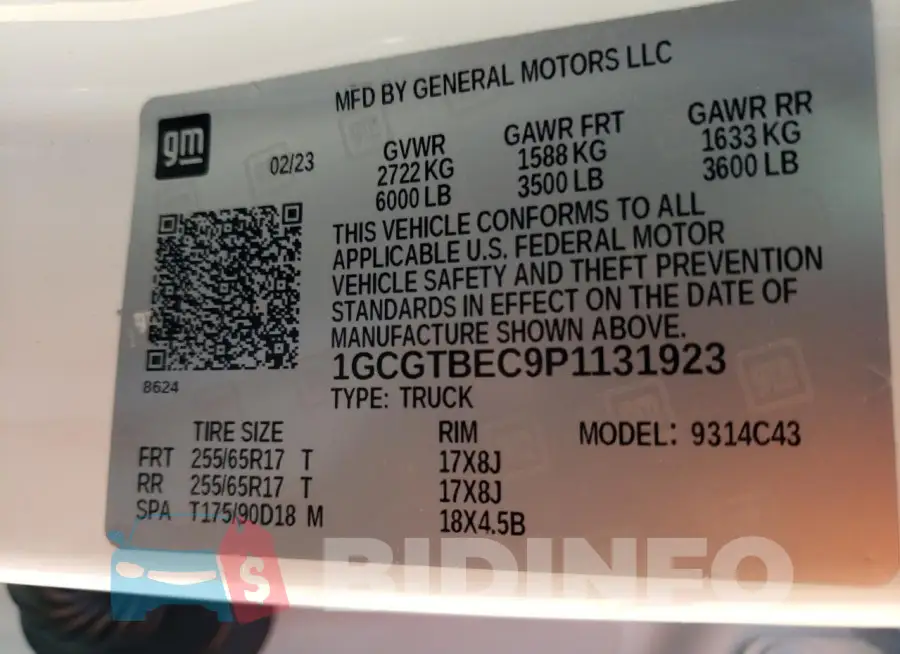 1GCGTBEC9P1131923 Photo# 12