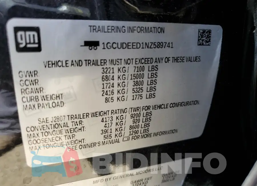 1GCUDEED1NZ589741 Photo# 12