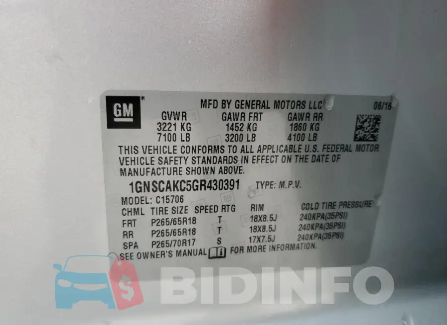 1GNSCAKC5GR430391 Photo# 13