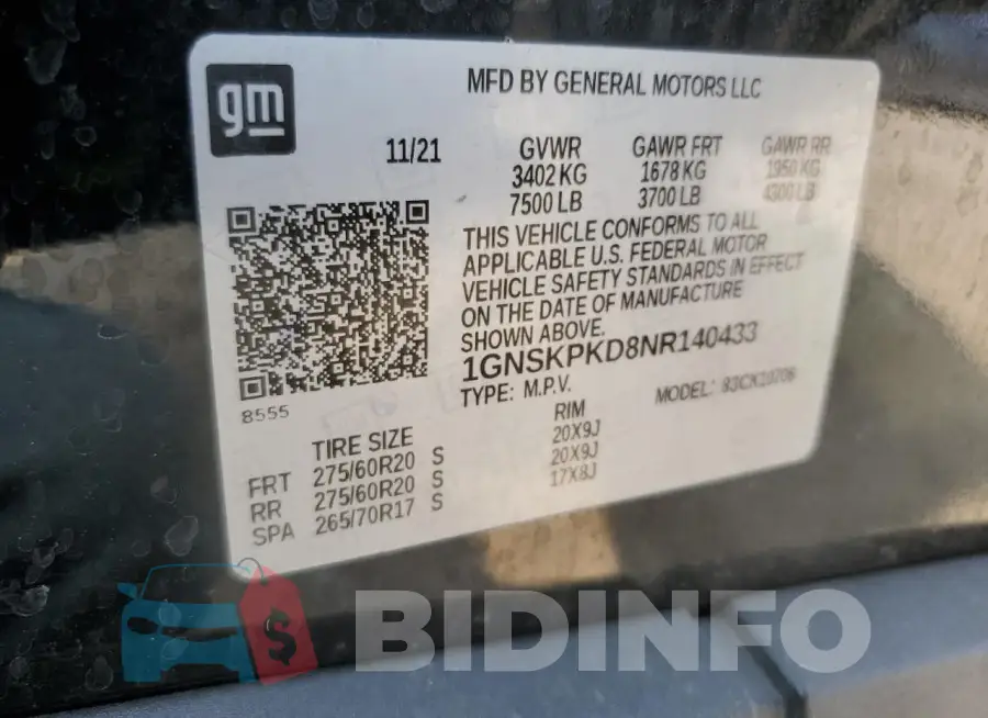 1GNSKPKD8NR140433 Photo# 14