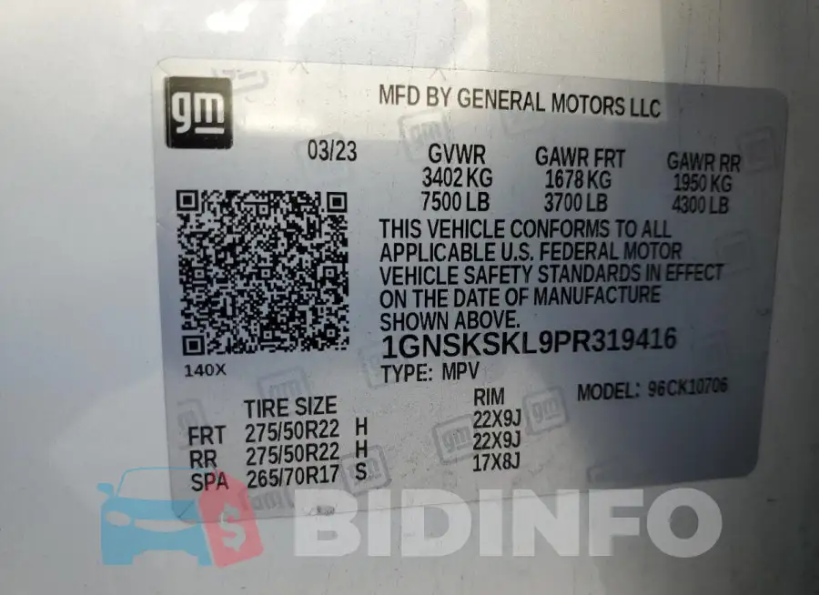 1GNSKSKL9PR319416 Photo# 13