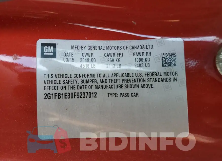 2G1FB1E30F9237012 Photo# 12