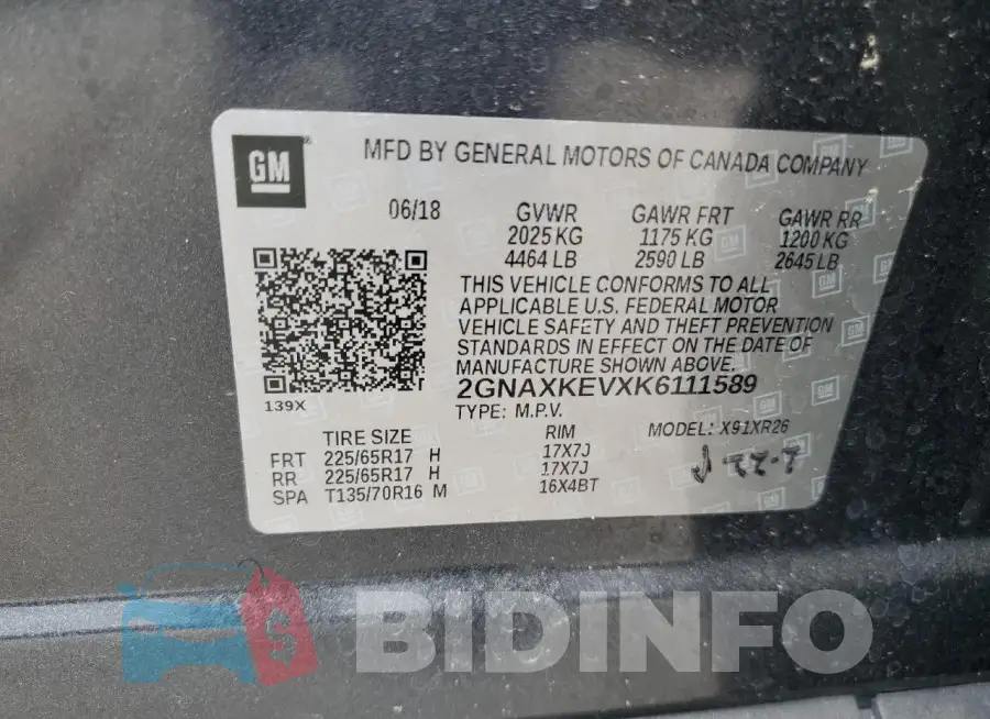2GNAXKEVXK6111589 Photo# 14