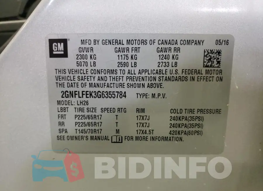 2GNFLFEK3G6355784 Photo# 13