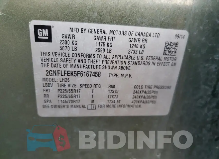 2GNFLFEK5F6167458 Photo# 13
