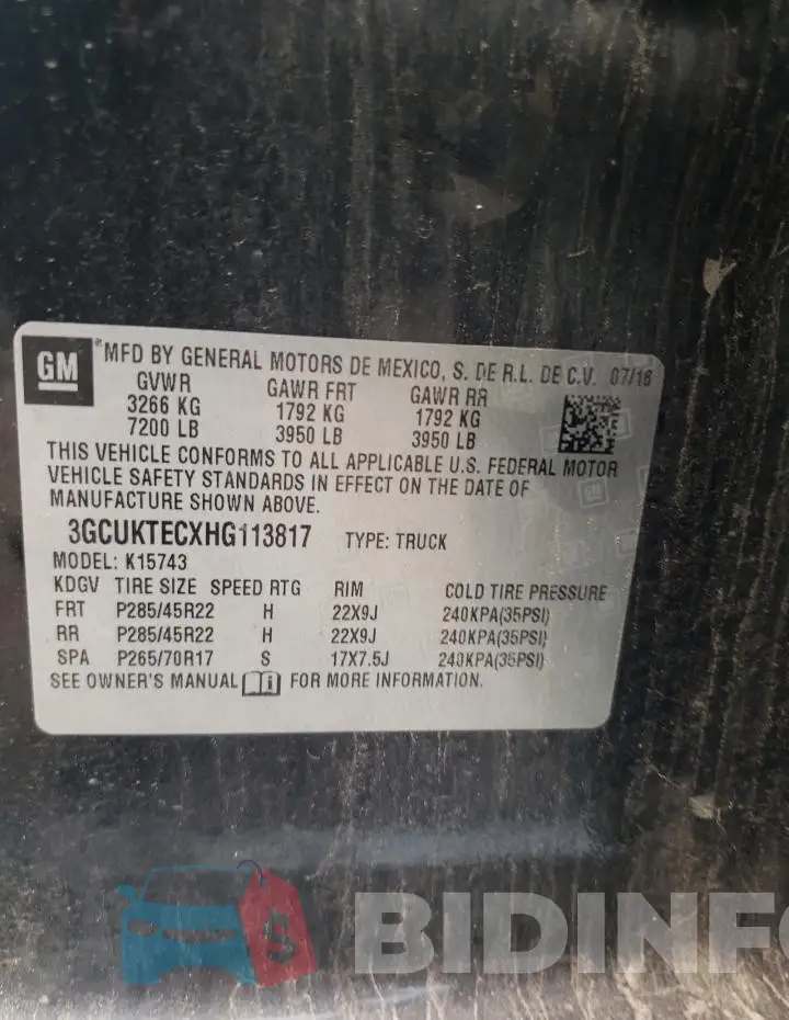 3GCUKTECXHG113817 Photo# 12