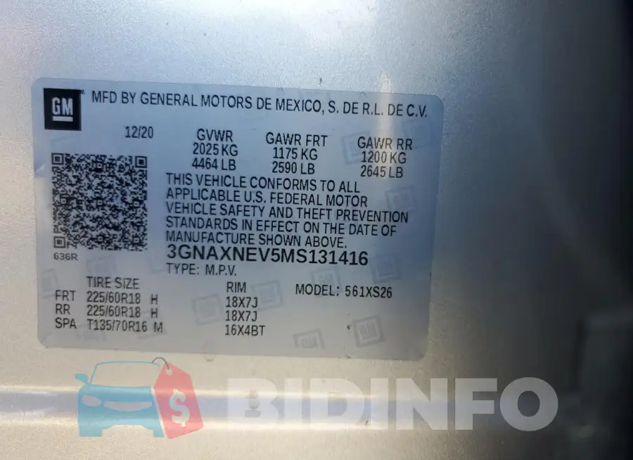 3GNAXNEV5MS131416 Photo# 13