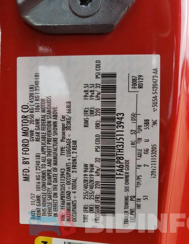 1FA6P8TH3J5113943 Photo# 12