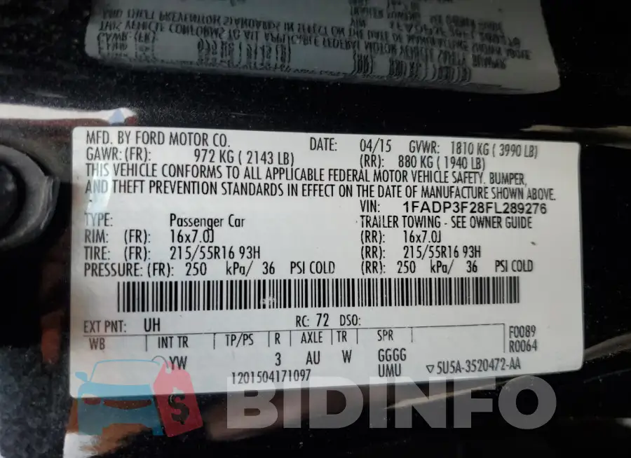 1FADP3F28FL289276 Photo# 12