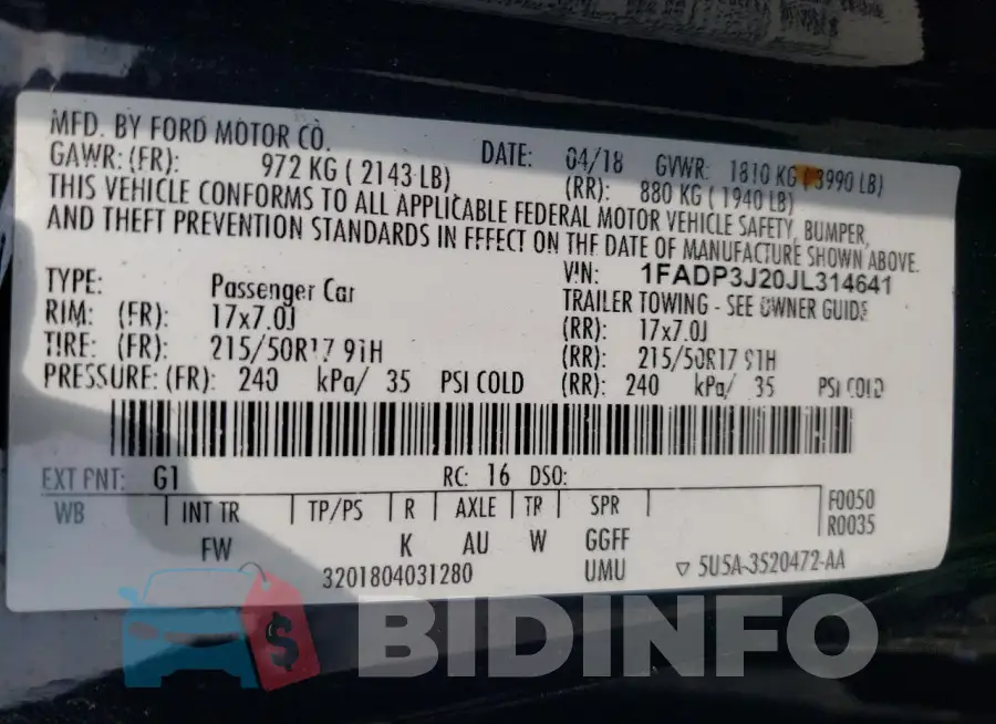1FADP3J20JL314641 Photo# 12