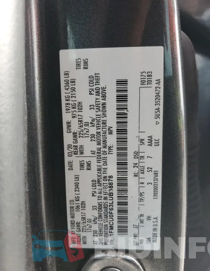 1FMCU0F63LUB38878 Photo# 13