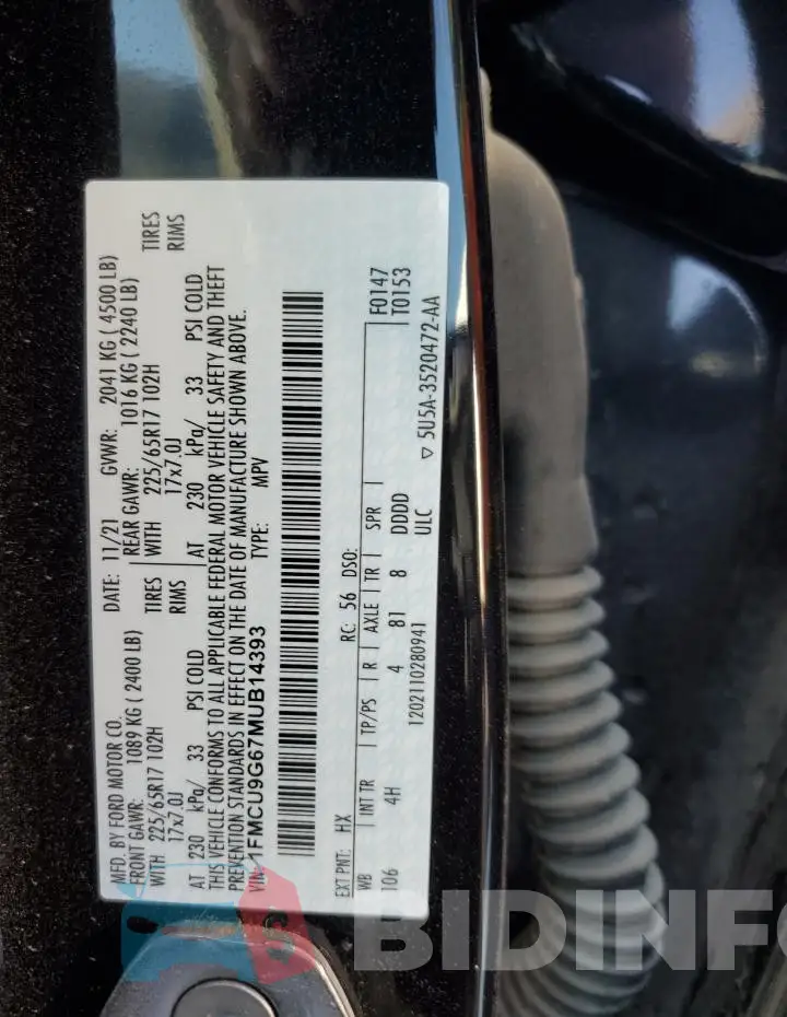 1FMCU9G67MUB14393 Photo# 13