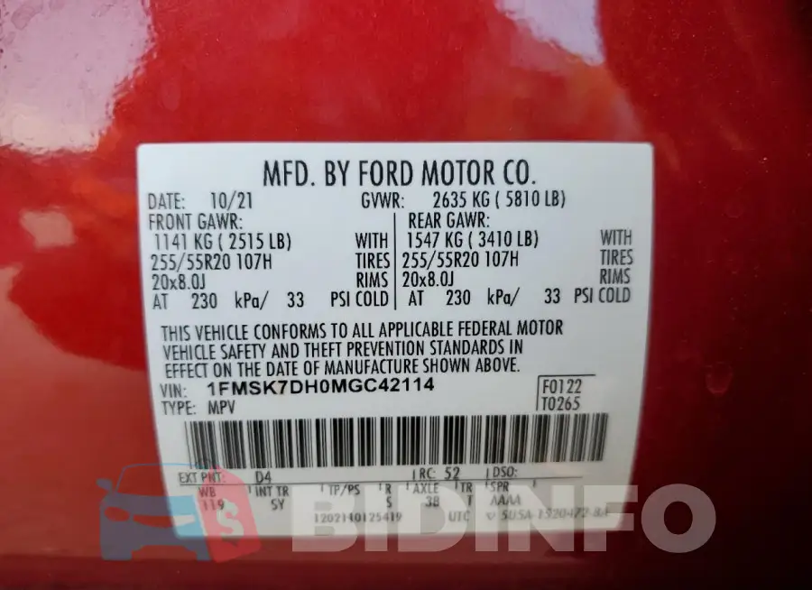 1FMSK7DH0MGC42114 Photo# 13