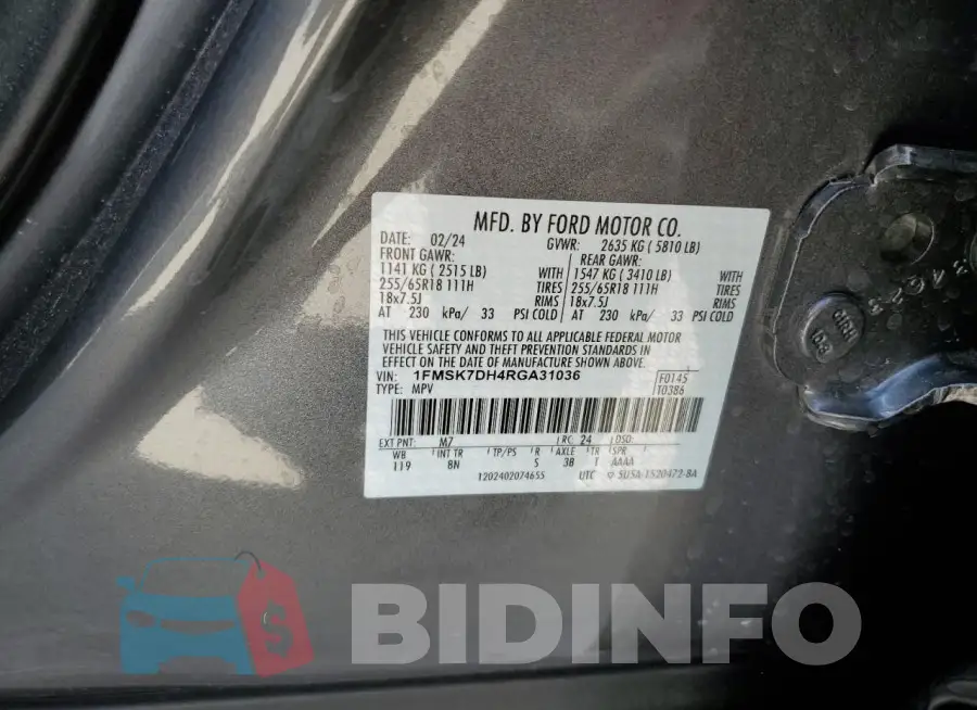 1FMSK7DH4RGA31036 Photo# 13