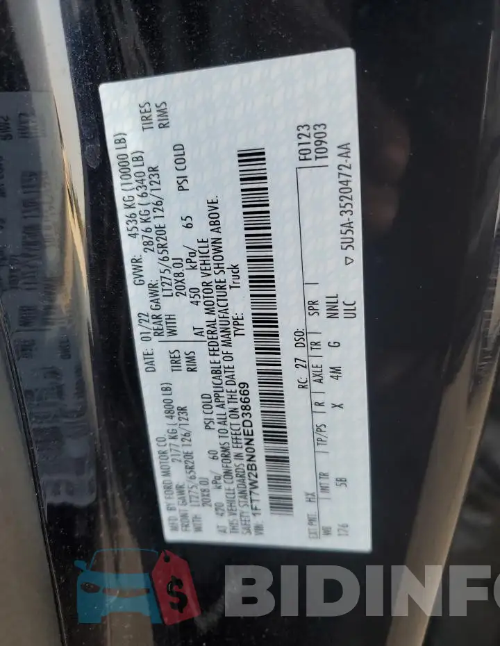 1FT7W2BN0NED38669 Photo# 12