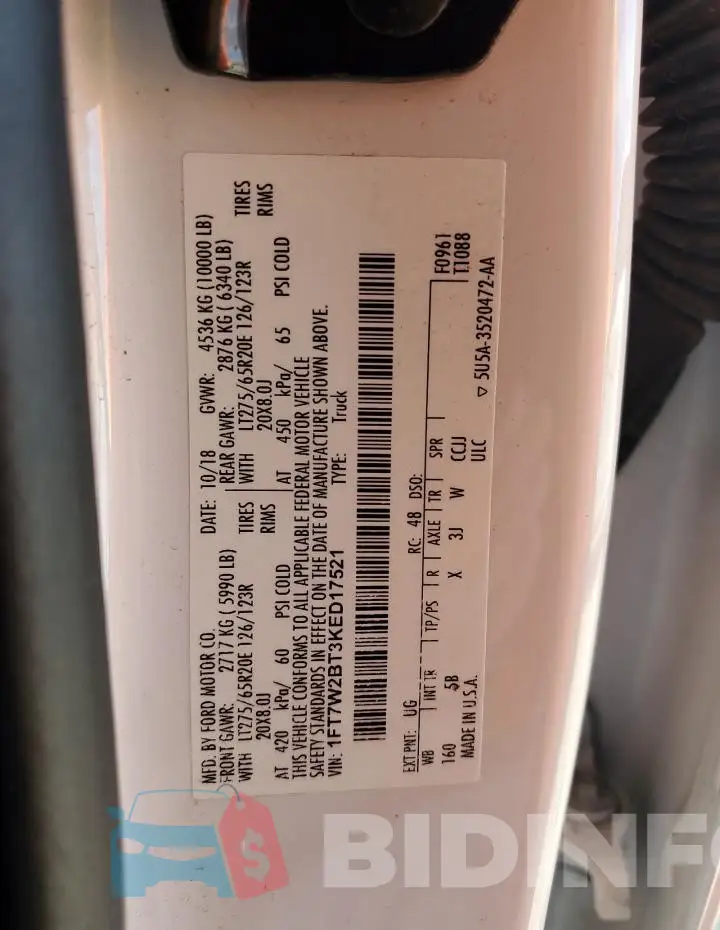 1FT7W2BT3KED17521 Photo# 13
