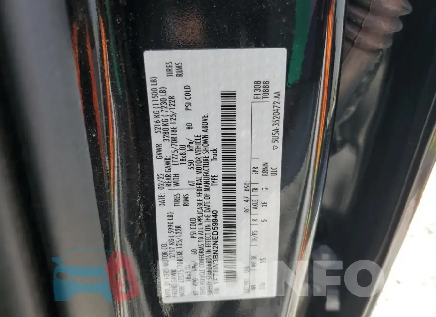 1FT8W3BN2NED59940 Photo# 13