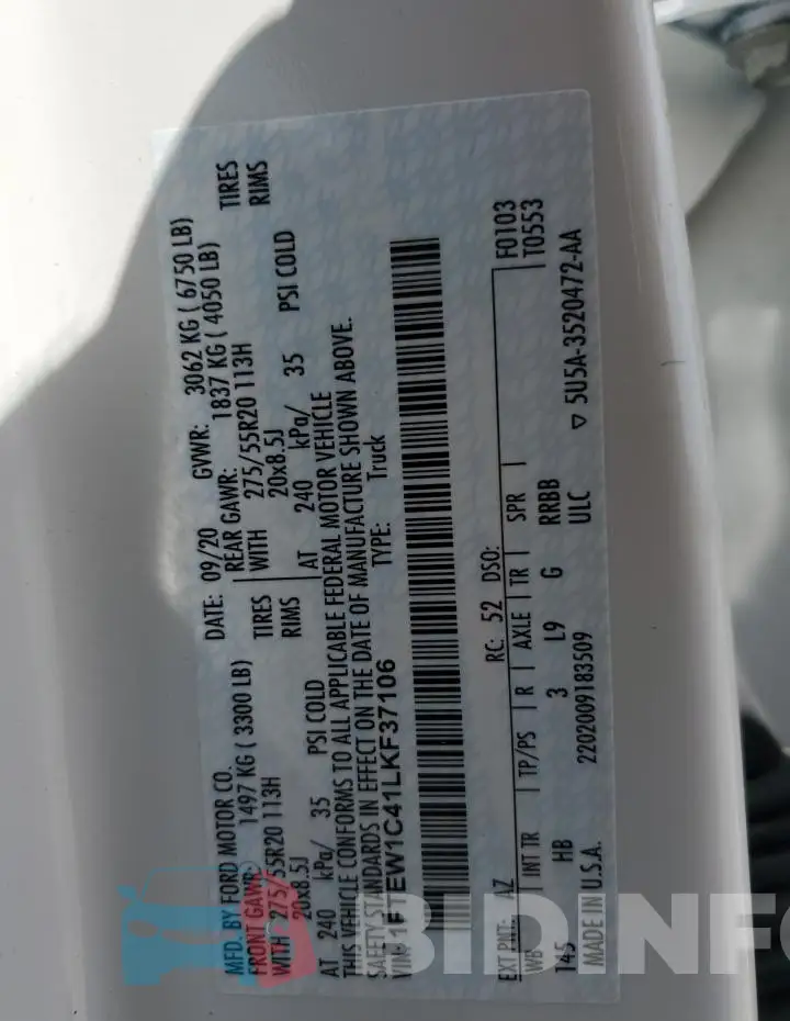1FTEW1C41LKF37106 Photo# 12