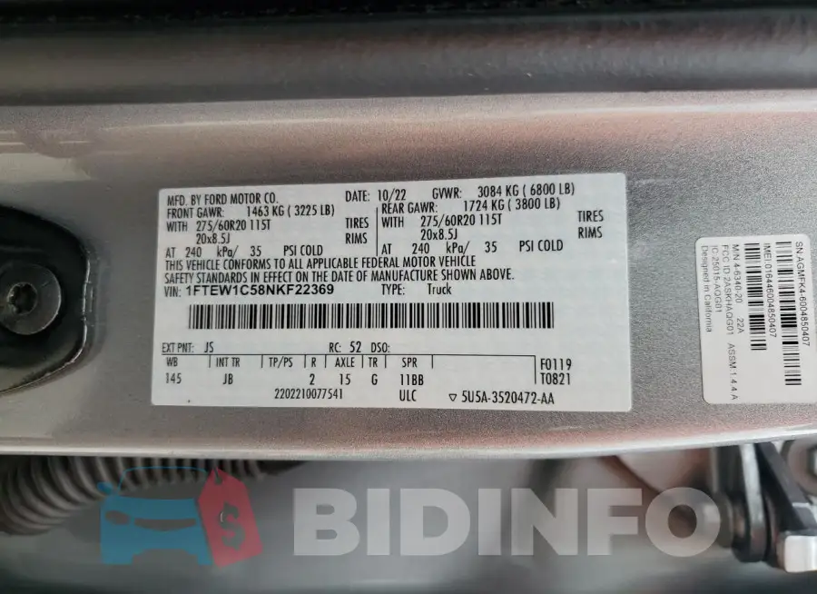1FTEW1C58NKF22369 Photo# 12