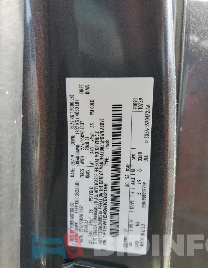1FTEW1E49KKE62196 Photo# 12