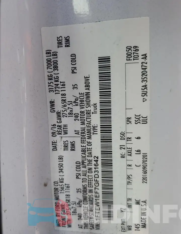 1FTEW1EF7GFD31642 Photo# 13