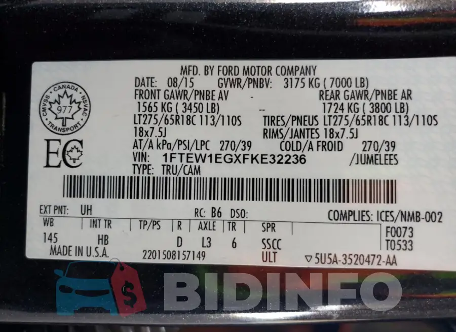 1FTEW1EGXFKE32236 Photo# 12