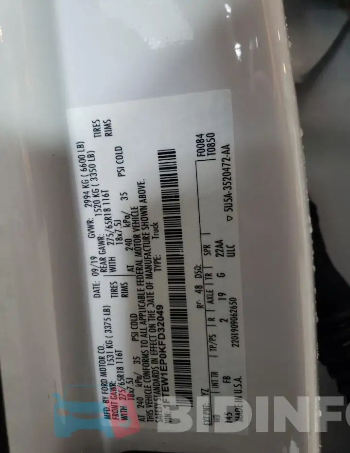 1FTEW1EP0KFD32049 Photo# 13