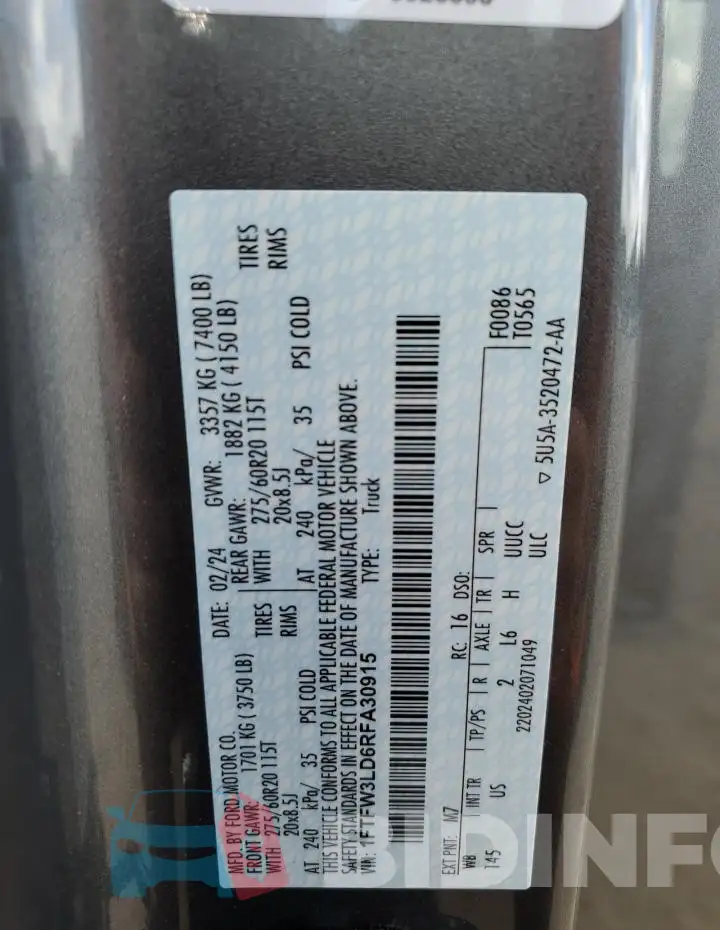 1FTFW3LD6RFA30915 Photo# 12