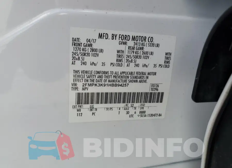 2FMPK3K91HBB94257 Photo# 12