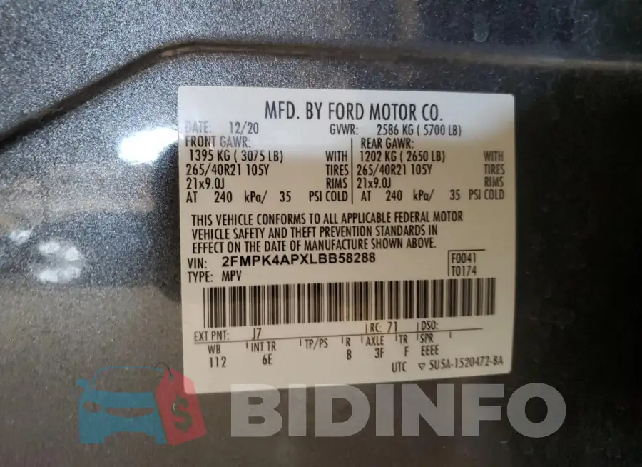 2FMPK4APXLBB58288 Photo# 12