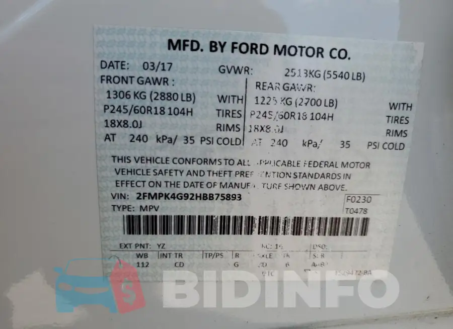 2FMPK4G92HBB75893 Photo# 13