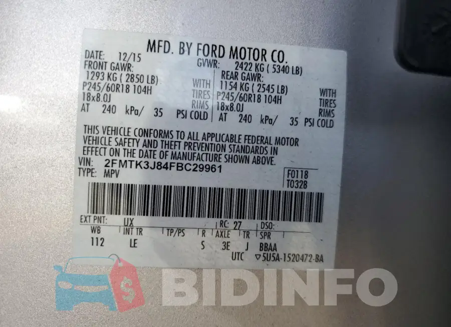 2FMTK3J84FBC29961 Photo# 13