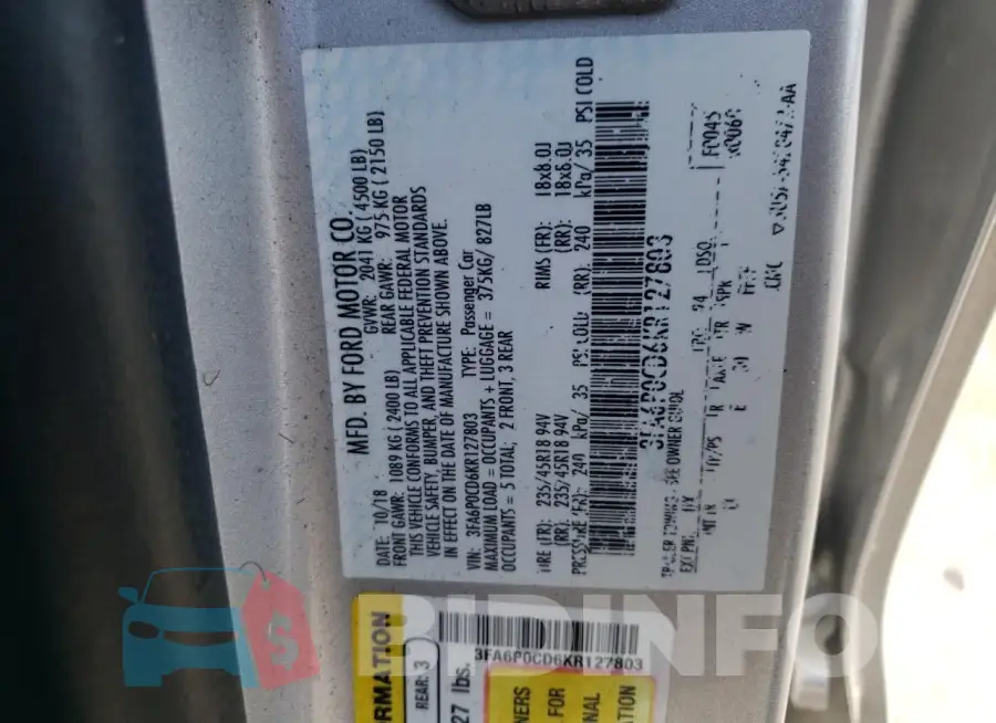 3FA6P0CD6KR127803 Photo# 12