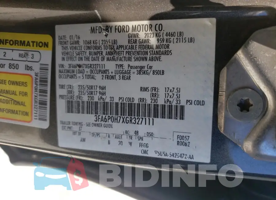 3FA6P0H7XGR327111 Photo# 12
