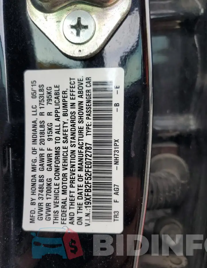 19XFB2F52FE072787 Photo# 12