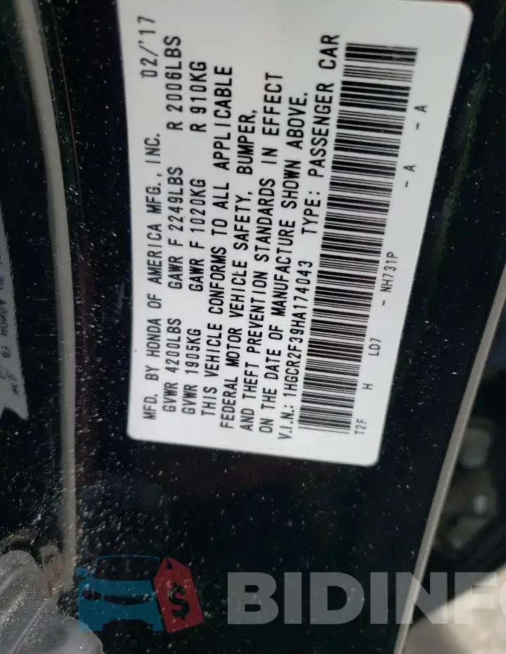 1HGCR2F39HA174043 Photo# 12