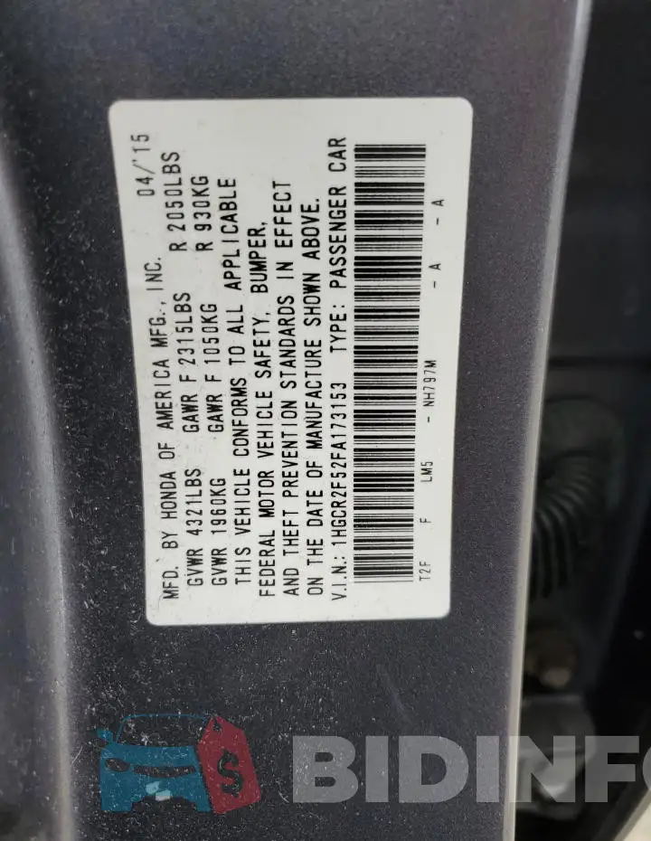 1HGCR2F52FA173153 Photo# 13