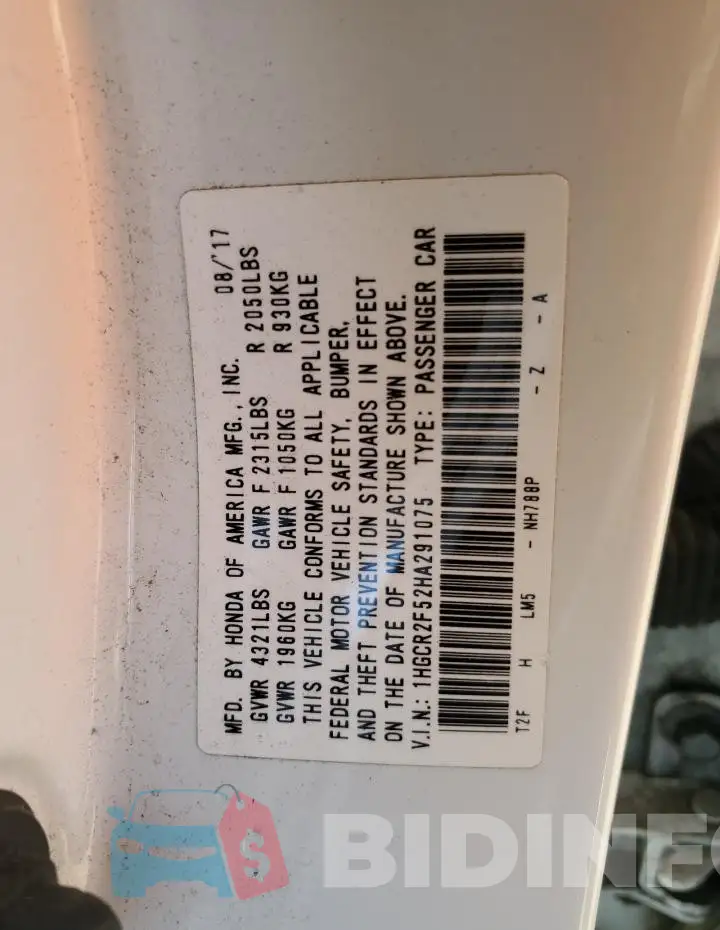 1HGCR2F52HA291075 Photo# 12