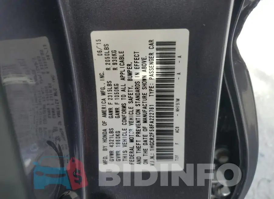 1HGCR2F58FA222761 Photo# 12