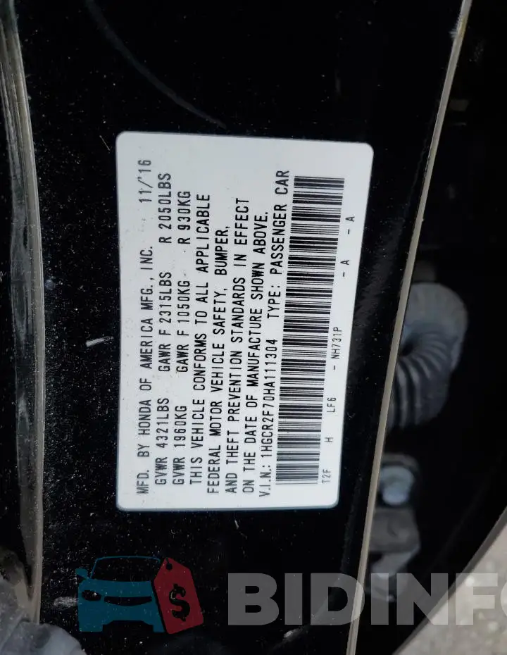 1HGCR2F70HA111304 Photo# 12