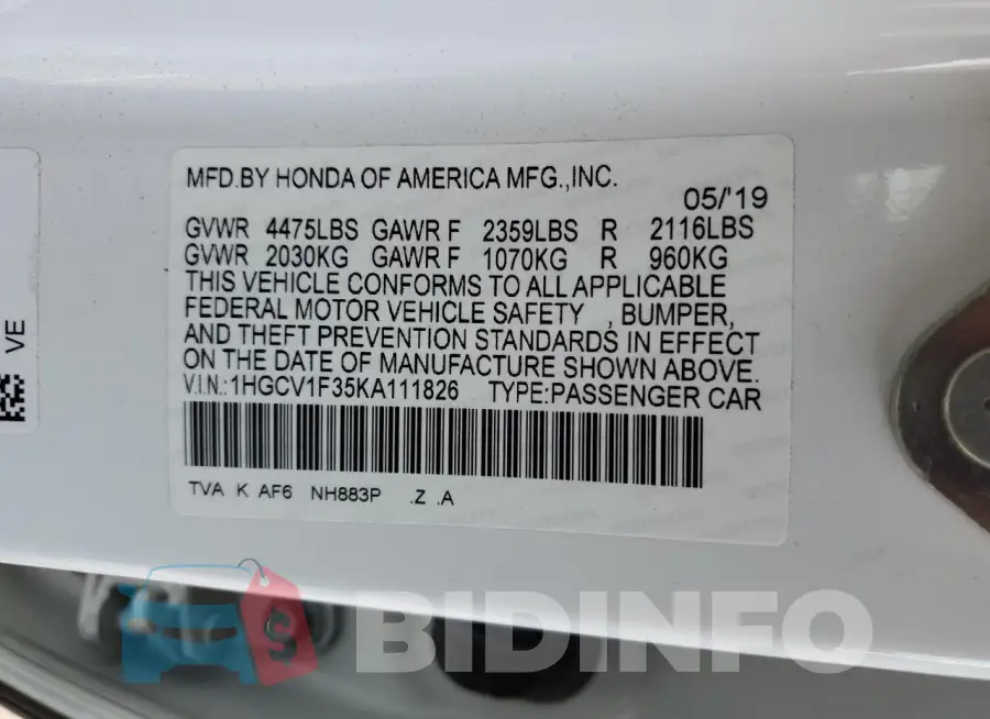 1HGCV1F35KA111826 Photo# 13