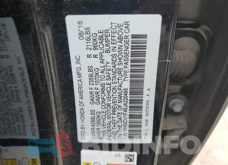 1HGCV1F46JA220495 Photo# 13