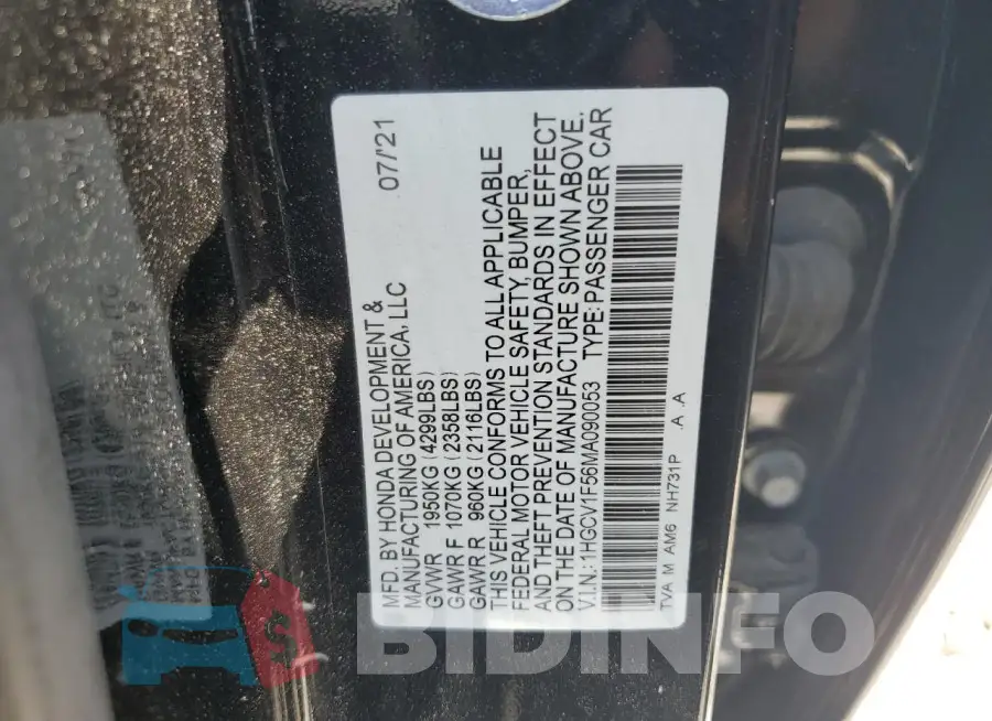 1HGCV1F56MA090053 Photo# 12