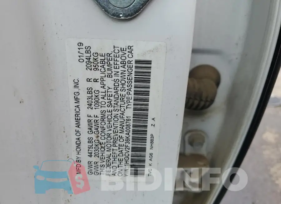 1HGCV2F36KA008761 Photo# 13